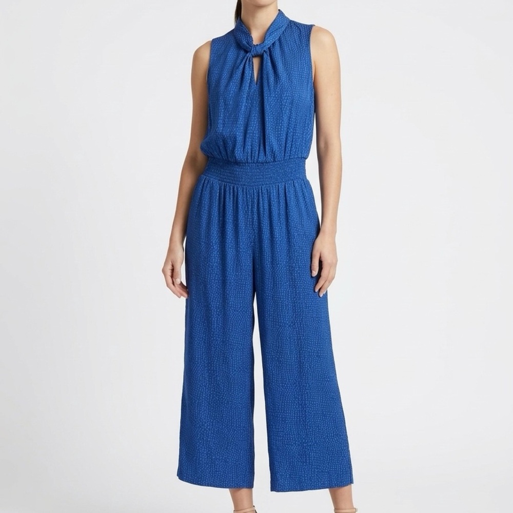 White House Black Market Royal Blue Fawn Pattern Sleeveless Jumpsuit Women’s 14